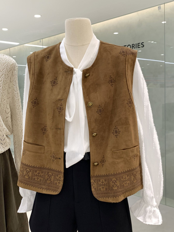 Vesta od chenillea s okruglim izrezom, Geometrijski uzorak, spandex 50-70%, duljina 50-65 cm