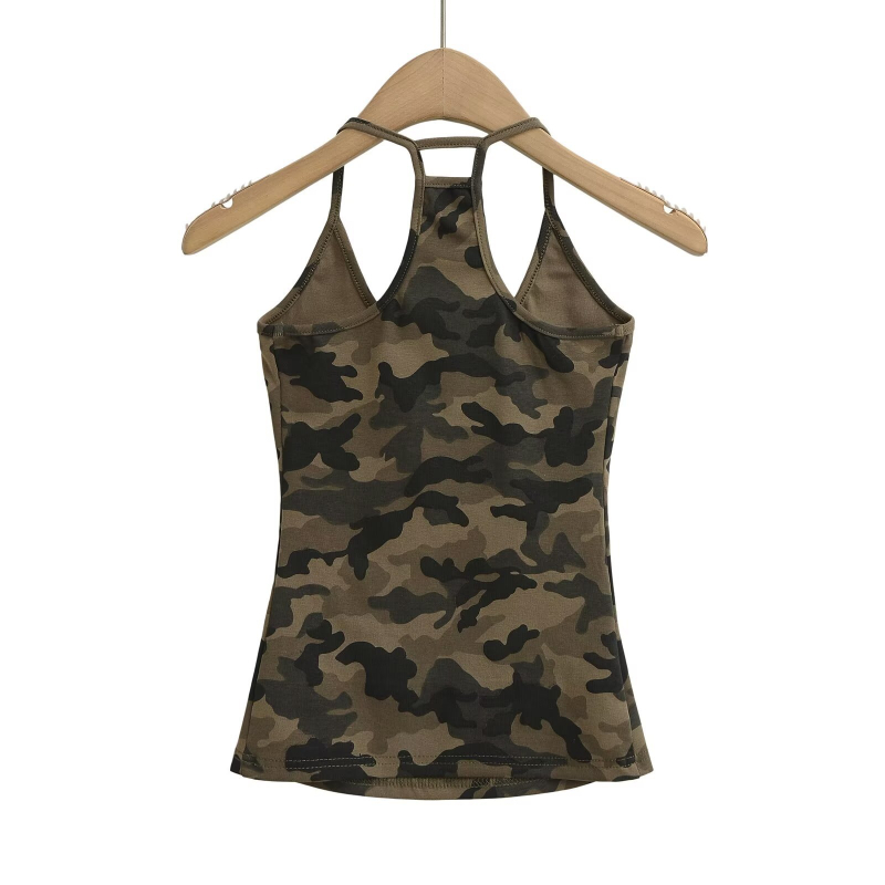 Halterneck Camisole s kamuflažnim uzorkom, pamuk-elastan smjesa, uski kroj, visoka elastičnost