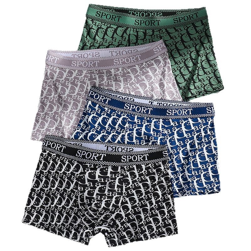 Boxeri pentru bărbați cu model litere, respirabili, fără cusături, din poliester
