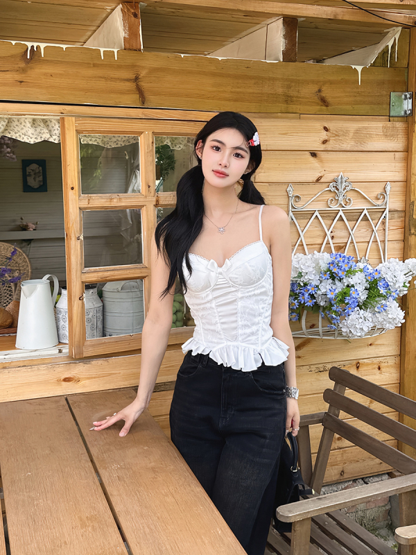 Top din dantelă cu plasă satinată, corset cu os și pernă pentru bust, croială Slim Fit