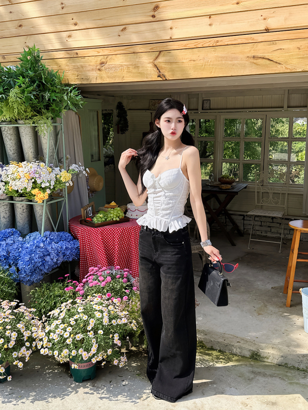 Top din dantelă cu plasă satinată, corset cu os și pernă pentru bust, croială Slim Fit