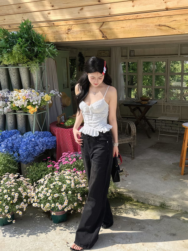 Top din dantelă cu plasă satinată, corset cu os și pernă pentru bust, croială Slim Fit