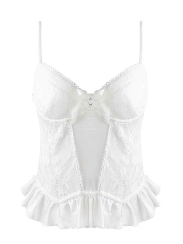 Top din dantelă cu plasă satinată, corset cu os și pernă pentru bust, croială Slim Fit