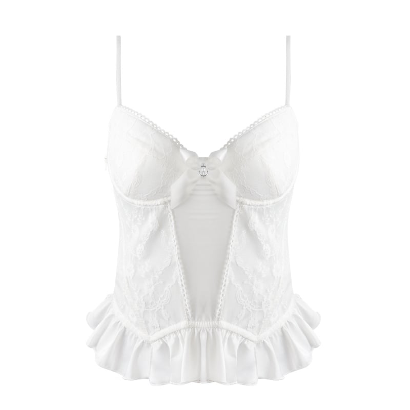 Top din dantelă cu plasă satinată, corset cu os și pernă pentru bust, croială Slim Fit