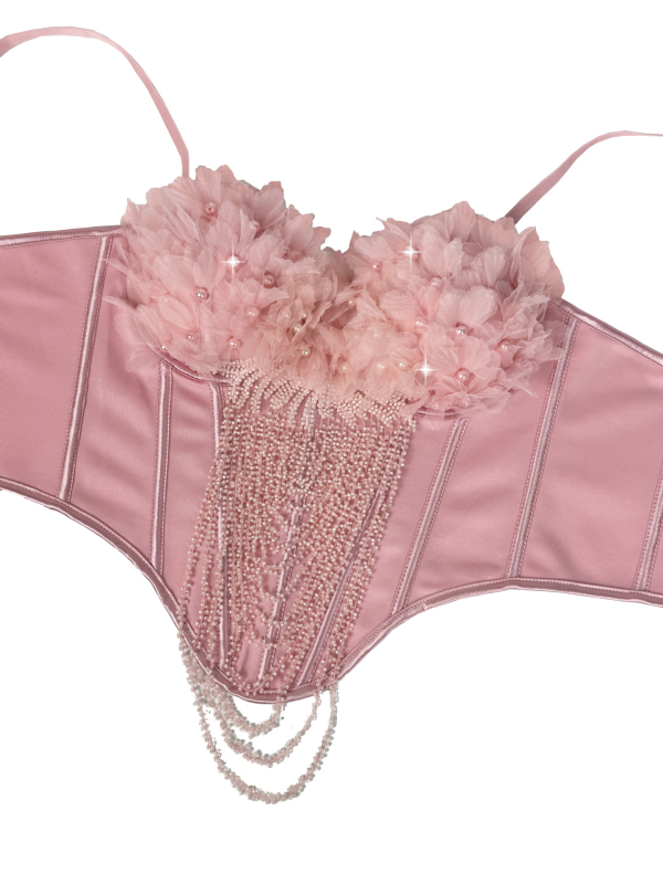 Top camizol cu imprimeu floral și ciucuri, decupat în spate, bretele detașabile, sutien cu oase pentru modelarea corpului