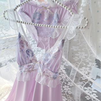 Ženski set noćnih haljina u stilu sling i vila, od ice silk, 80–90% poliestera, izuzetno tanko tkivo