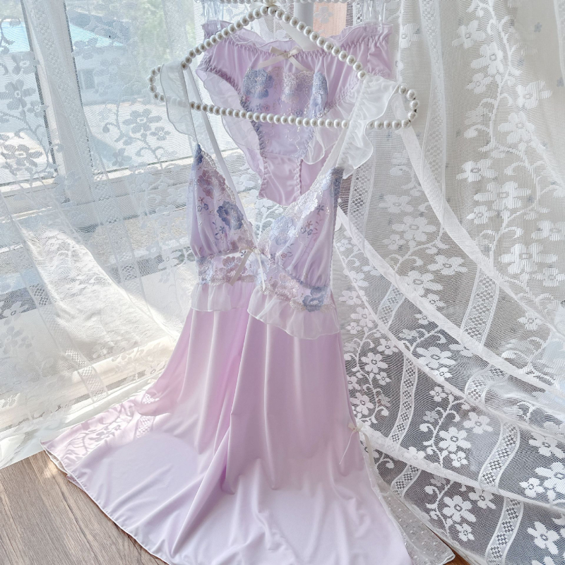 Ženski set noćnih haljina u stilu sling i vila, od ice silk, 80–90% poliestera, izuzetno tanko tkivo