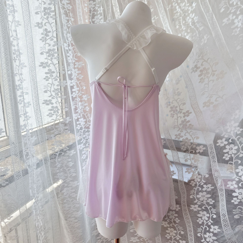 Ženski set noćnih haljina u stilu sling i vila, od ice silk, 80–90% poliestera, izuzetno tanko tkivo