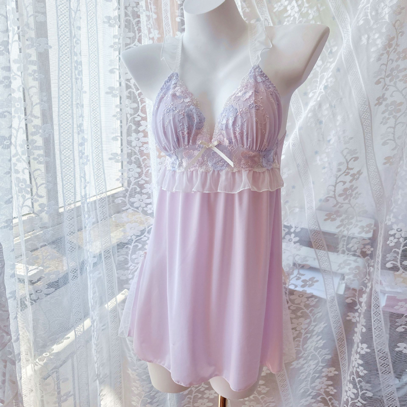 Ženski set noćnih haljina u stilu sling i vila, od ice silk, 80–90% poliestera, izuzetno tanko tkivo