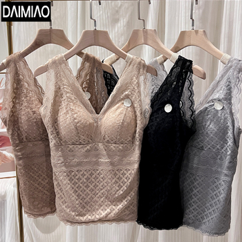 Vestă termică pentru femei, cu sutien încorporat și pernuțe pentru sân, căptușită cu fleece, țesătură cationică, dantelă, dublu strat