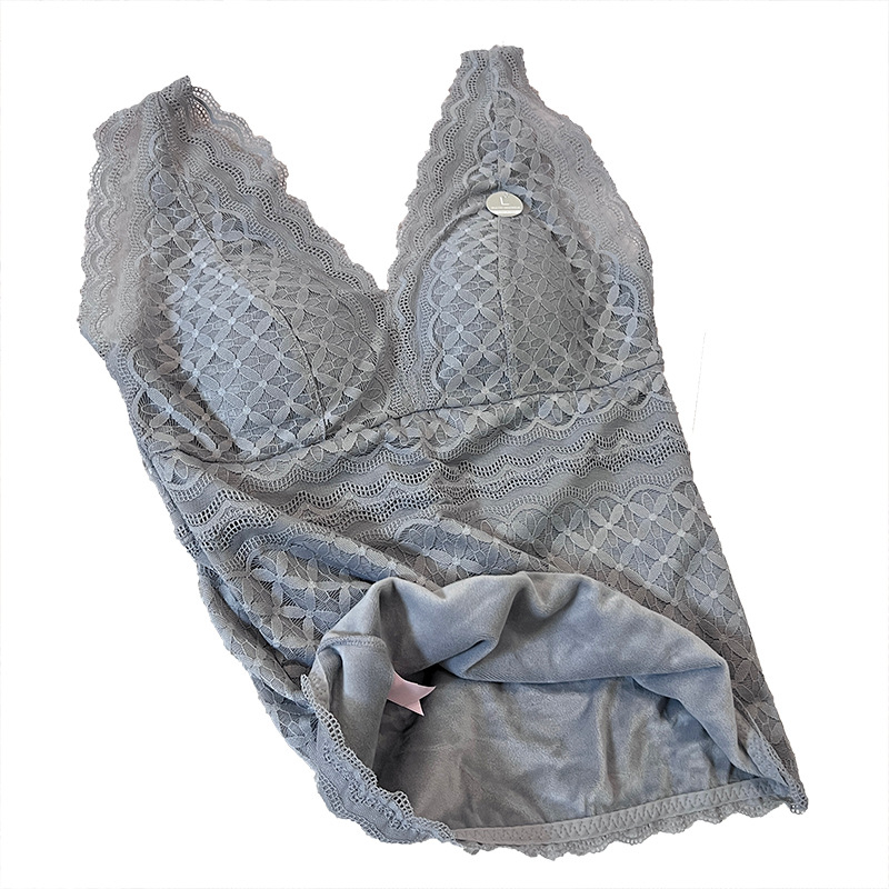 Vestă termică pentru femei, cu sutien încorporat și pernuțe pentru sân, căptușită cu fleece, țesătură cationică, dantelă, dublu strat