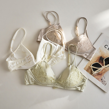 Šilkinė trikampio puodelio liemenėlė, prancūziško stiliaus, fiksuoti dvigubi pečiai, nugaros užtrauktukas su trim eilių kabliukų, Mulberry šilko įdėklas