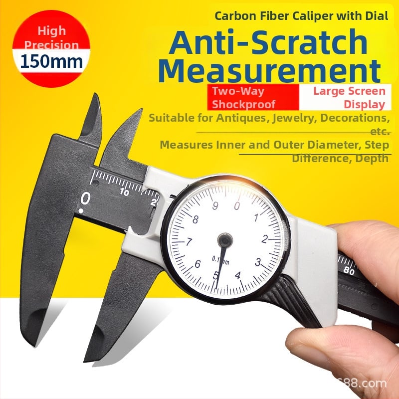 ATTUS пластмасов калипер с циферблат, диапазон 0–150 мм, резолюция 0.1 мм, метрична и дюймова скала
