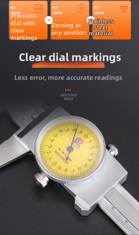 Guanglu posuvné meradlo s ciferníkom 0-150 mm, nerezová oceľ, rozlíšenie 0,01/0,02 mm