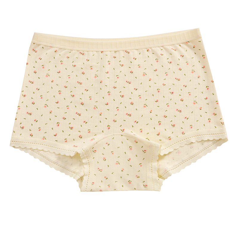 Női virágmintás pamut boxeralsók, antibakteriális és lélegző, középmagas derekú, belső rész 100% pamut