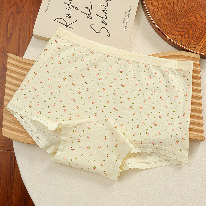 Női virágmintás pamut boxeralsók, antibakteriális és lélegző, középmagas derekú, belső rész 100% pamut