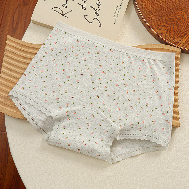 Női virágmintás pamut boxeralsók, antibakteriális és lélegző, középmagas derekú, belső rész 100% pamut