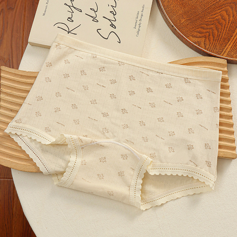 Női virágmintás pamut boxeralsók, antibakteriális és lélegző, középmagas derekú, belső rész 100% pamut