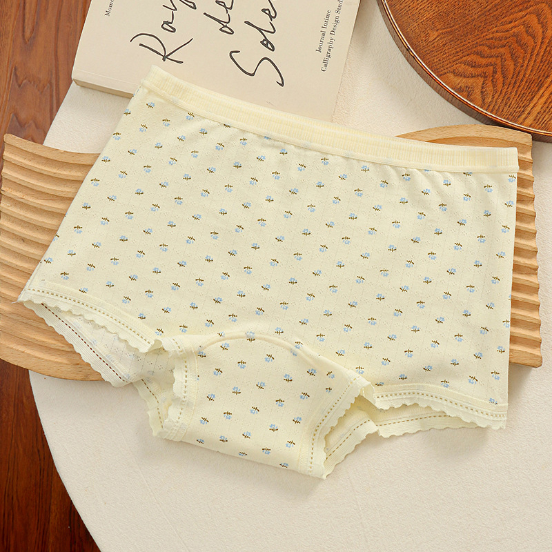 Női virágmintás pamut boxeralsók, antibakteriális és lélegző, középmagas derekú, belső rész 100% pamut