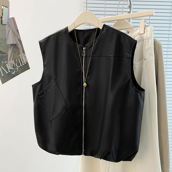 Női PU bőr mellény – kerek nyak, irodalmi retro stílus, csatos zárás, ősz 2025