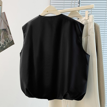 Női PU bőr mellény – kerek nyak, irodalmi retro stílus, csatos zárás, ősz 2025