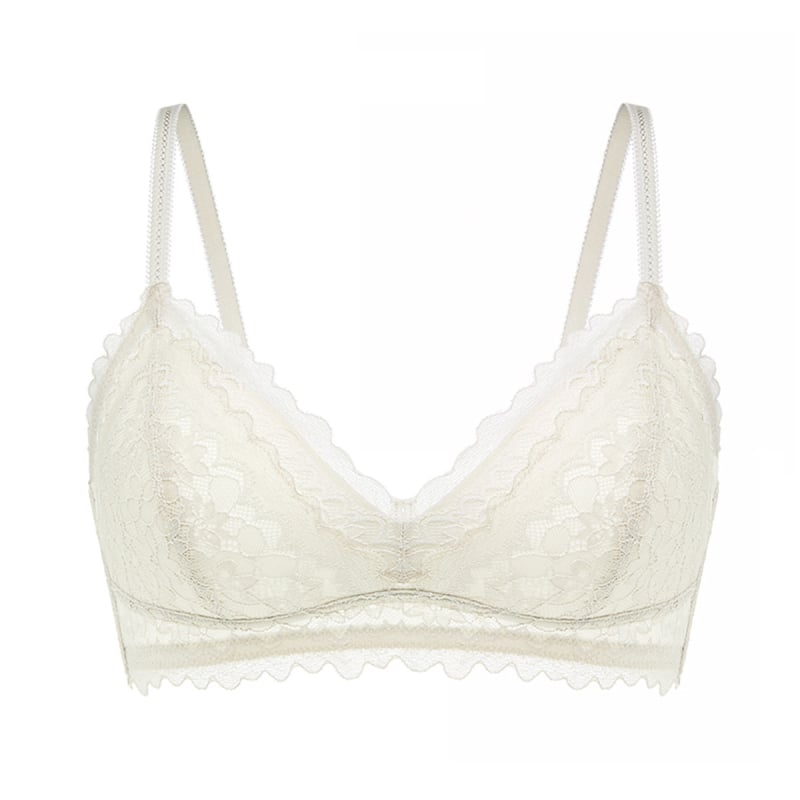 Biustinė su trikampio formos kupromis, plonos formuojamos kupros, nėriniai, fiksuotos dvigubos petnešos