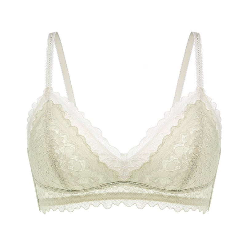 Biustinė su trikampio formos kupromis, plonos formuojamos kupros, nėriniai, fiksuotos dvigubos petnešos