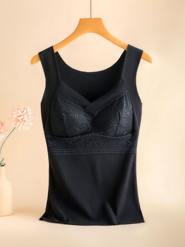 Női termosz mellény beépített melltartóbetéttel és párnával, nylon velúr anyaggal, V-nyakú, egy rétegű, ultra vékony anyag (≤40 g/m²)