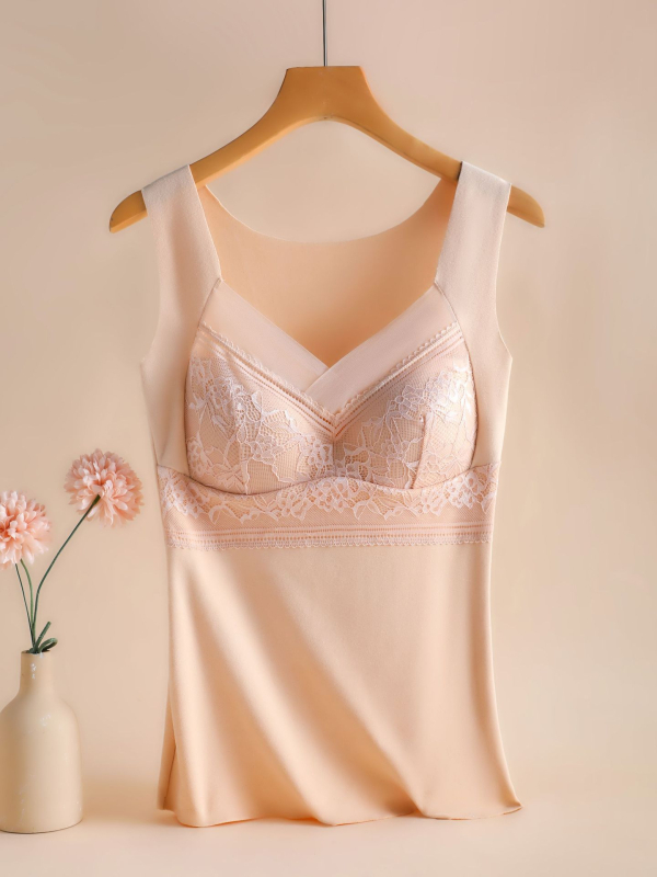 Női termosz mellény beépített melltartóbetéttel és párnával, nylon velúr anyaggal, V-nyakú, egy rétegű, ultra vékony anyag (≤40 g/m²)