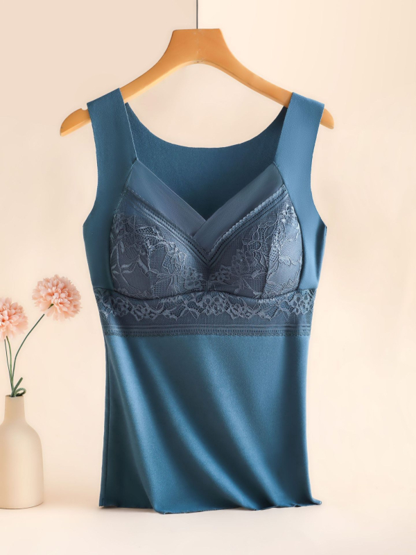 Női termosz mellény beépített melltartóbetéttel és párnával, nylon velúr anyaggal, V-nyakú, egy rétegű, ultra vékony anyag (≤40 g/m²)