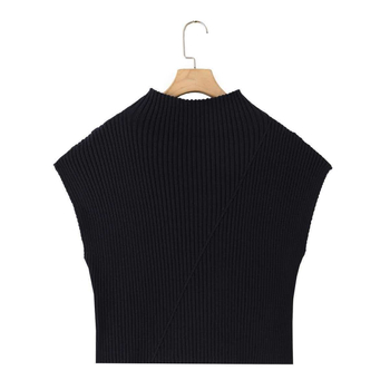 Elegantan pleteni prsluk, uski kroj, kratka duljina, poluvošći ovratnik, uredski stil