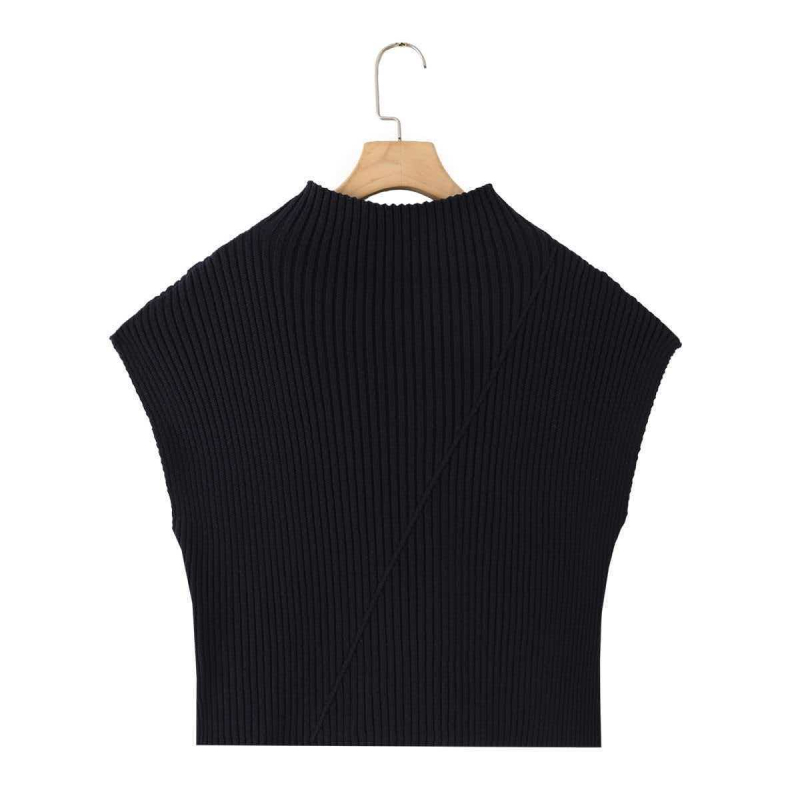 Elegantan pleteni prsluk, uski kroj, kratka duljina, poluvošći ovratnik, uredski stil