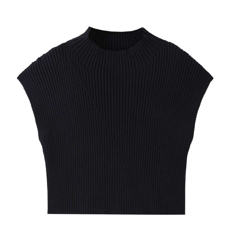 Elegantan pleteni prsluk, uski kroj, kratka duljina, poluvošći ovratnik, uredski stil
