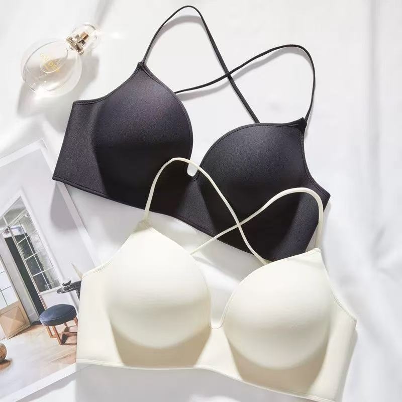 Sima hátú push-up melltartó, lélegző nylon anyag spandex béléssel, acélgyűrű nélkül, fix dupla vállpántok