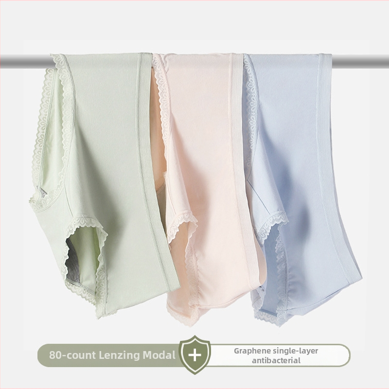 Chiloți damă din Modal cu grafen antibacterian, dantelă, talie medie, căptușeală din viscose