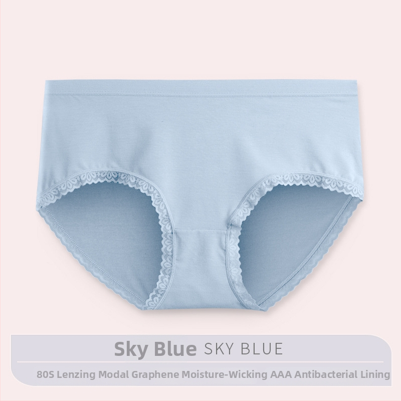 Chiloți damă din Modal cu grafen antibacterian, dantelă, talie medie, căptușeală din viscose