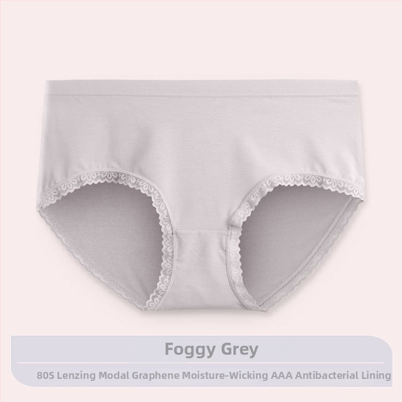 Chiloți damă din Modal cu grafen antibacterian, dantelă, talie medie, căptușeală din viscose