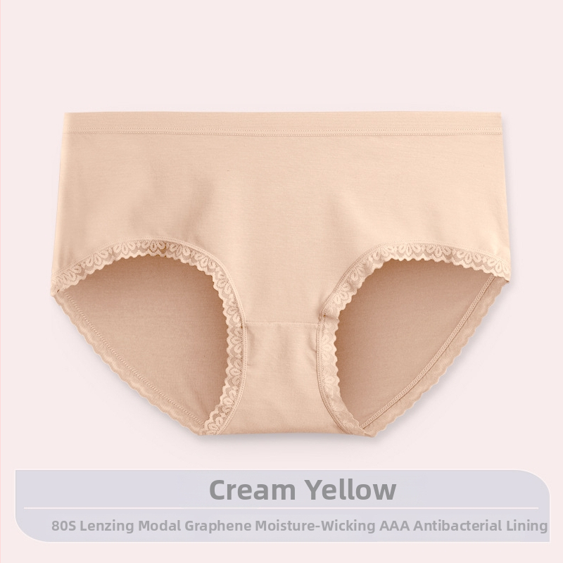 Chiloți damă din Modal cu grafen antibacterian, dantelă, talie medie, căptușeală din viscose