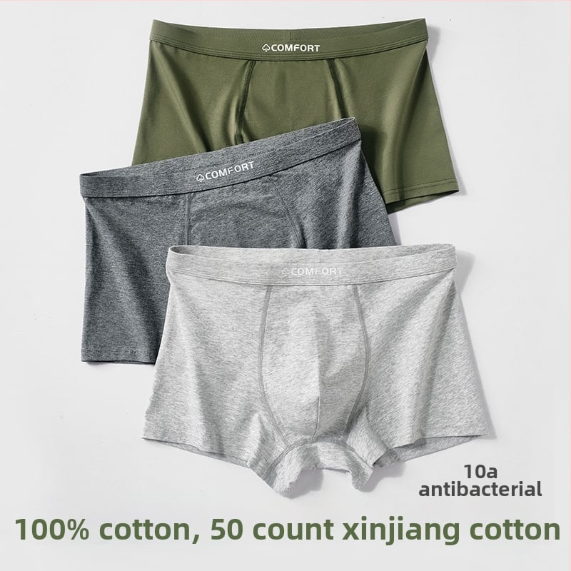Férfi pamut boxer-alsó, antibakteriális, lélegző, varrás nélküli, középmagas derekú