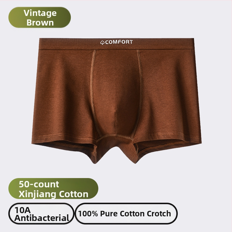 Férfi pamut boxer-alsó, antibakteriális, lélegző, varrás nélküli, középmagas derekú