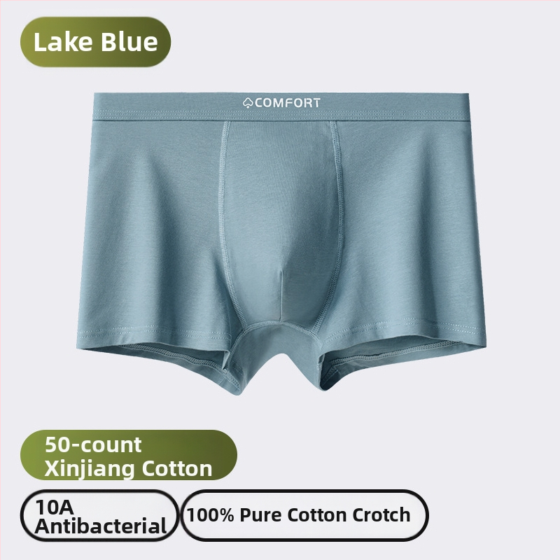 Férfi pamut boxer-alsó, antibakteriális, lélegző, varrás nélküli, középmagas derekú