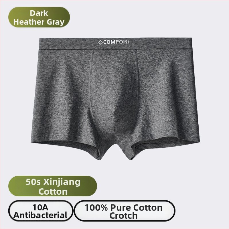 Férfi pamut boxer-alsó, antibakteriális, lélegző, varrás nélküli, középmagas derekú