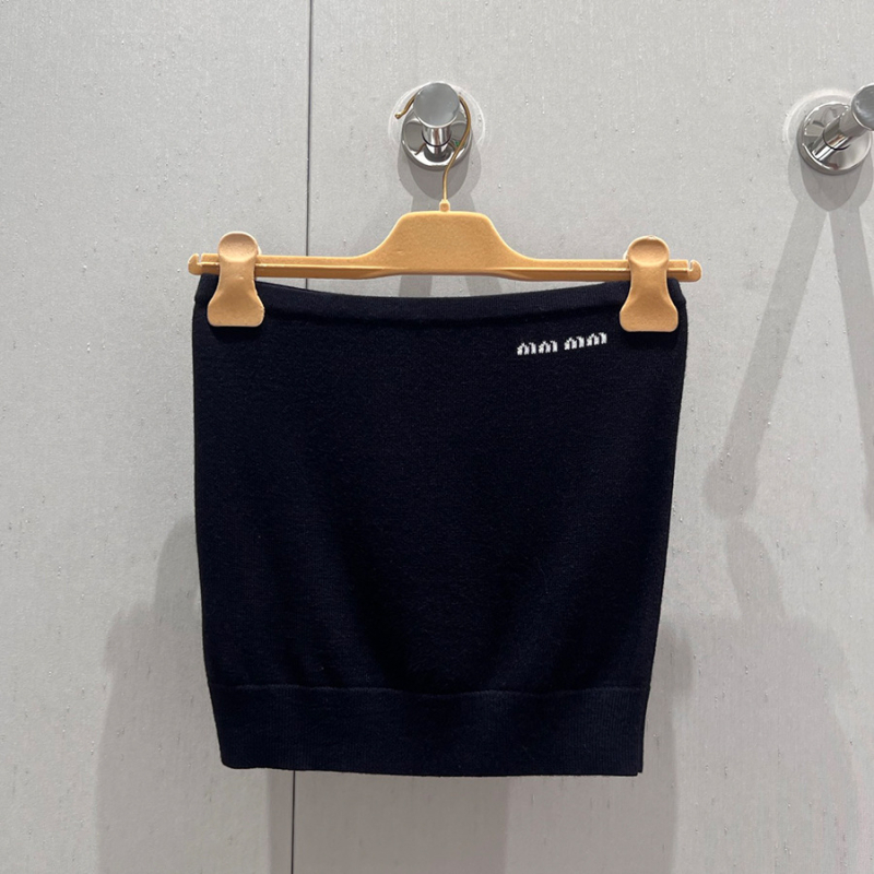 Ženski strapless tube top u Miu stilu s mikro etiketa s slovima, uski kroj, kratka duljina, vunena tkanina 80–90%