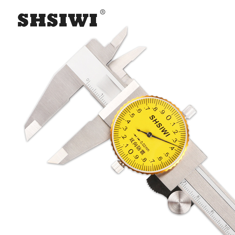 Vernier kalibro matavimo priemonė su dial skale, diapazonai 0-150 mm (0,02 mm) ir 0-200 mm (0,02 mm); 0-150 mm (0,01 mm) ir 0-200 mm (0,01 mm)