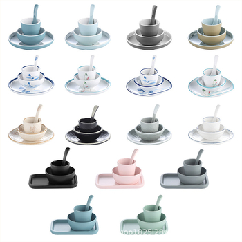 Melamiinist neljaosaline lauanõude komplekt: kauss, kaks taldrikut ja lusikas; ümmargune kuju, ühtlane värvi disain; sobib hotellidele, hot pot ja grillrestoranidele; logoga trükitud