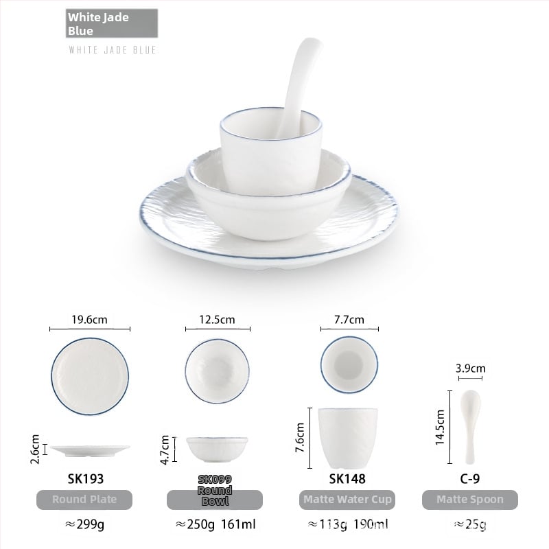 Melamiinist neljaosaline lauanõude komplekt: kauss, kaks taldrikut ja lusikas; ümmargune kuju, ühtlane värvi disain; sobib hotellidele, hot pot ja grillrestoranidele; logoga trükitud