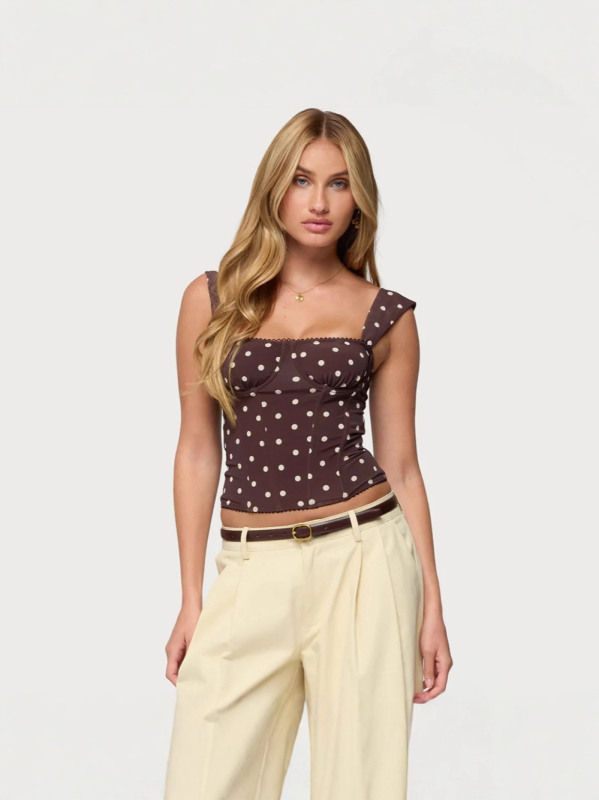 Ženski crop top bez rukava s točkicama, uski kroj, elegantan i svestran