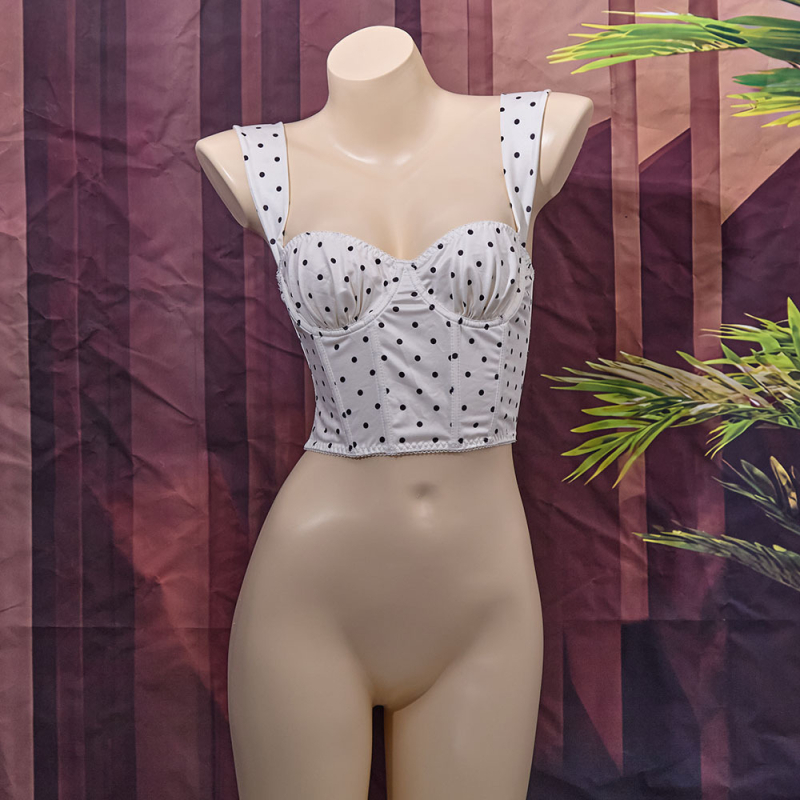 Ženski crop top bez rukava s točkicama, uski kroj, elegantan i svestran
