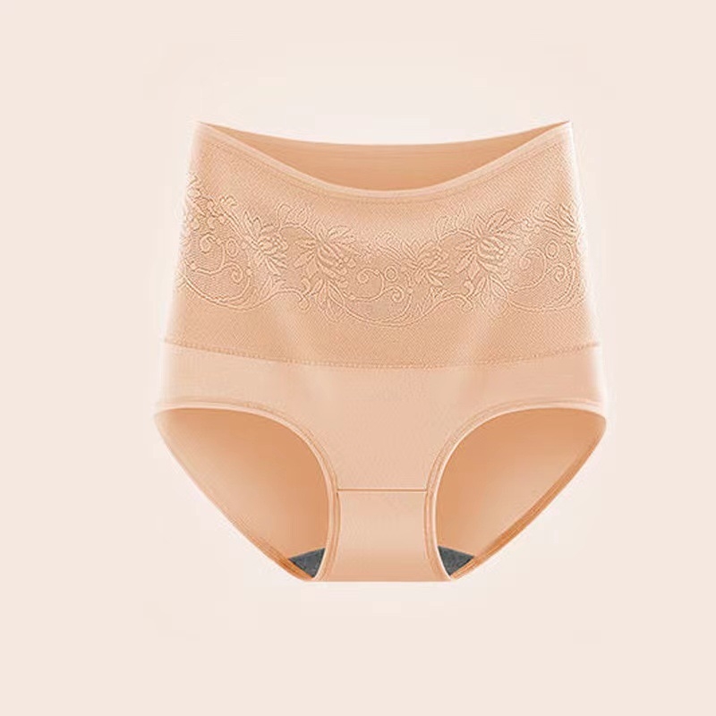 Női pamutból készült magas derekú fehérnemű menstruációhoz, jacquard virágos mintával, csípőemelés és hasi támasz