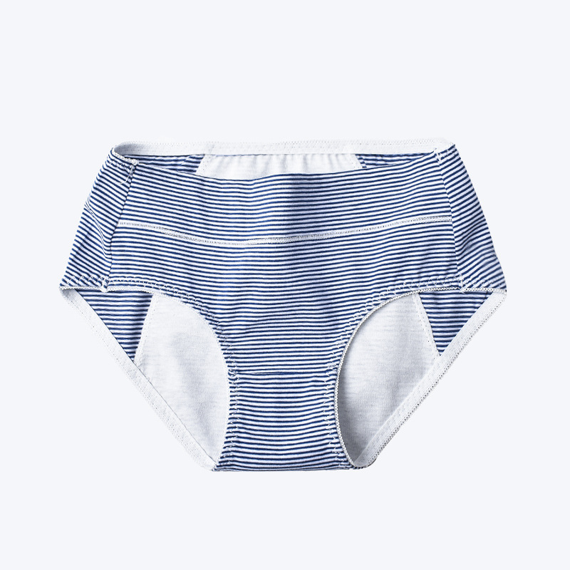 Lenjerie menstruală pentru femei, model dungat, talie medie, respirabilă, anti-scurgeri, material din bumbac